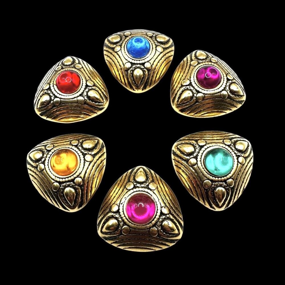 Jewel Tone Button Covers Vintage Colorful Cabs Bold Gold Tone Chunky 80s 90s